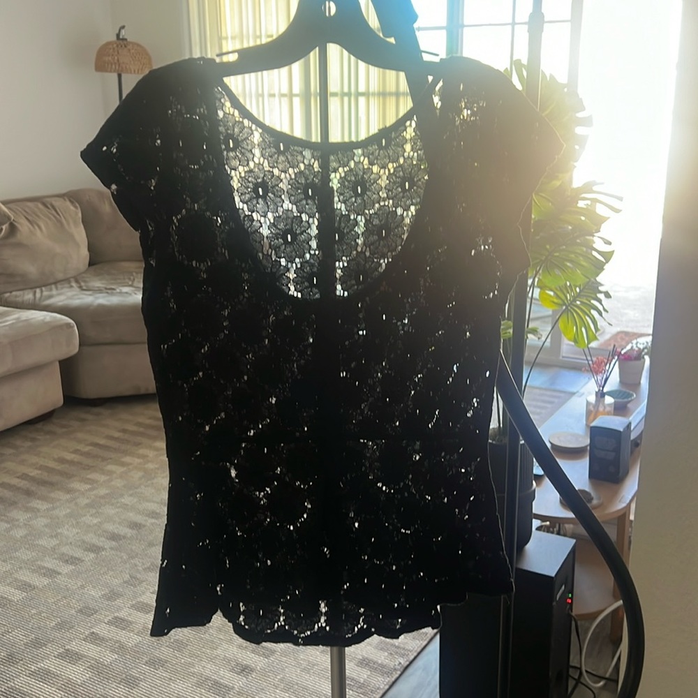 Vintage Black Floral Lace Peplum Top